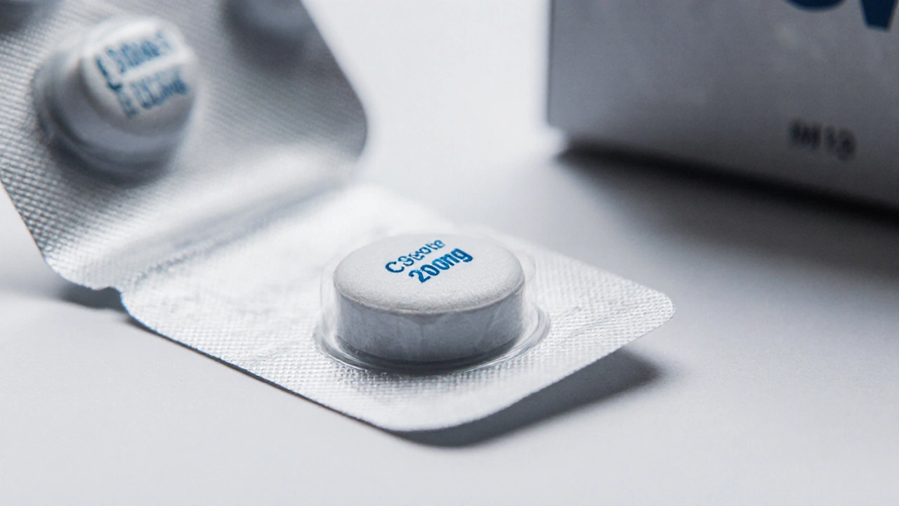 Close-up of generic clindamycin tablets showing imprint C300MG in a blister pack.