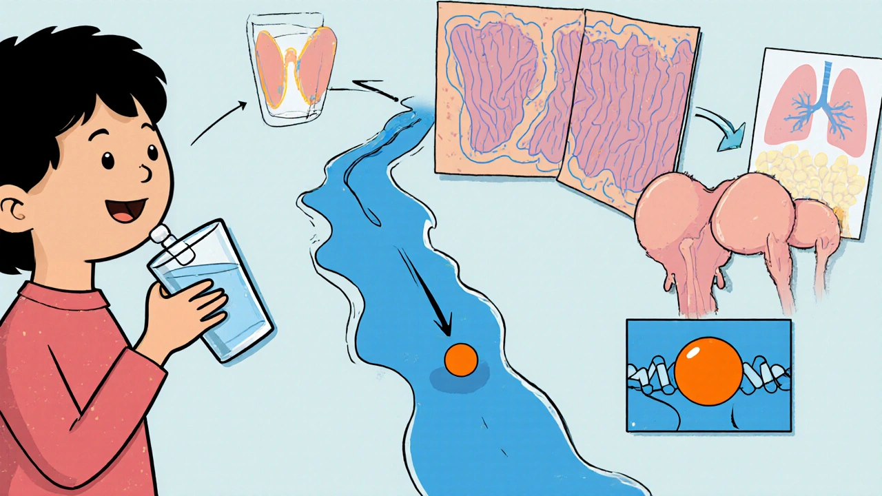 Levofloxacin travels through bloodstream to lungs, sinuses, and prostate, chelating magnesium at enzyme site.