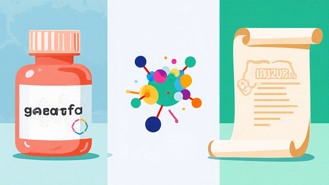 Three panels showing icons for drug name, active ingredient, and application number searches.