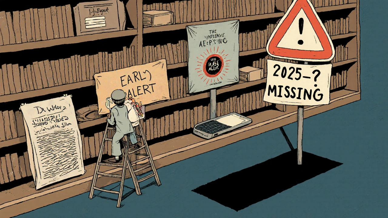 Timeline of FDA safety records from 1914 to 2025 with a missing data gap.