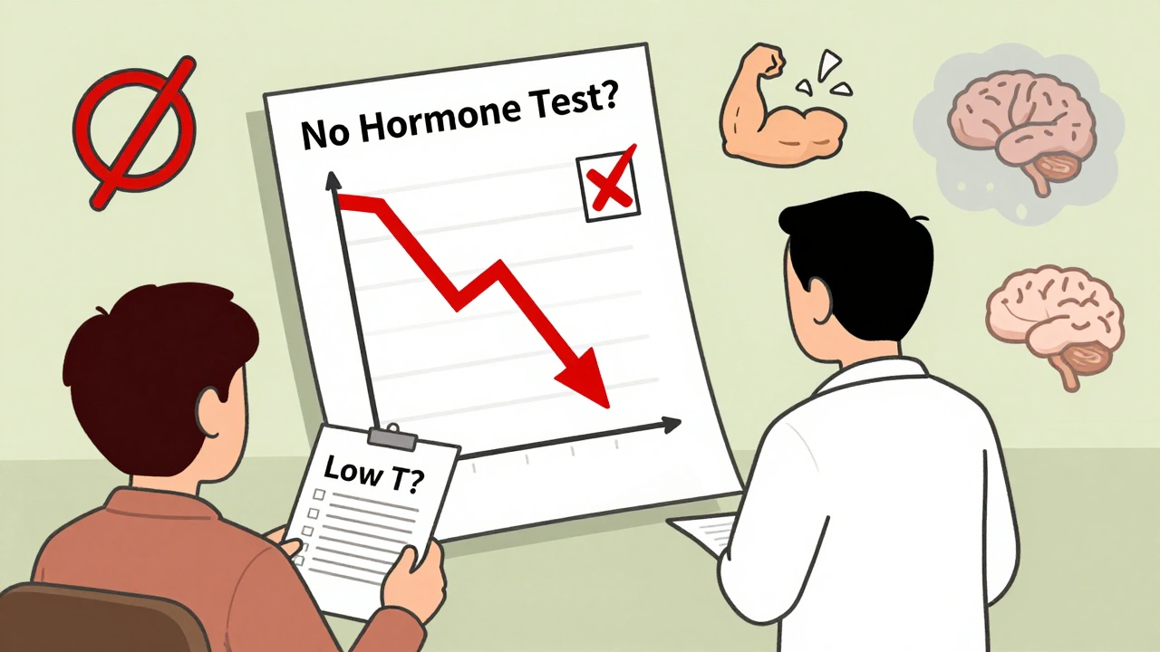 Medical chart shows plummeting hormone levels while doctor ignores patient&#039;s blood test.