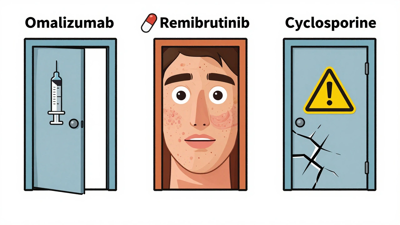 Three treatment options shown as doors, each with different outcomes, illustrated in UPA cartoon style.