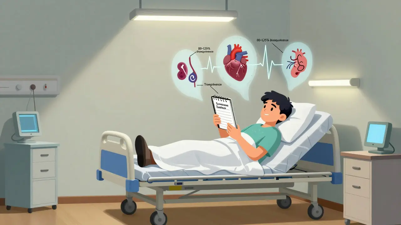 A hospital patient tracks symptoms as ghostly medical failures hover above.