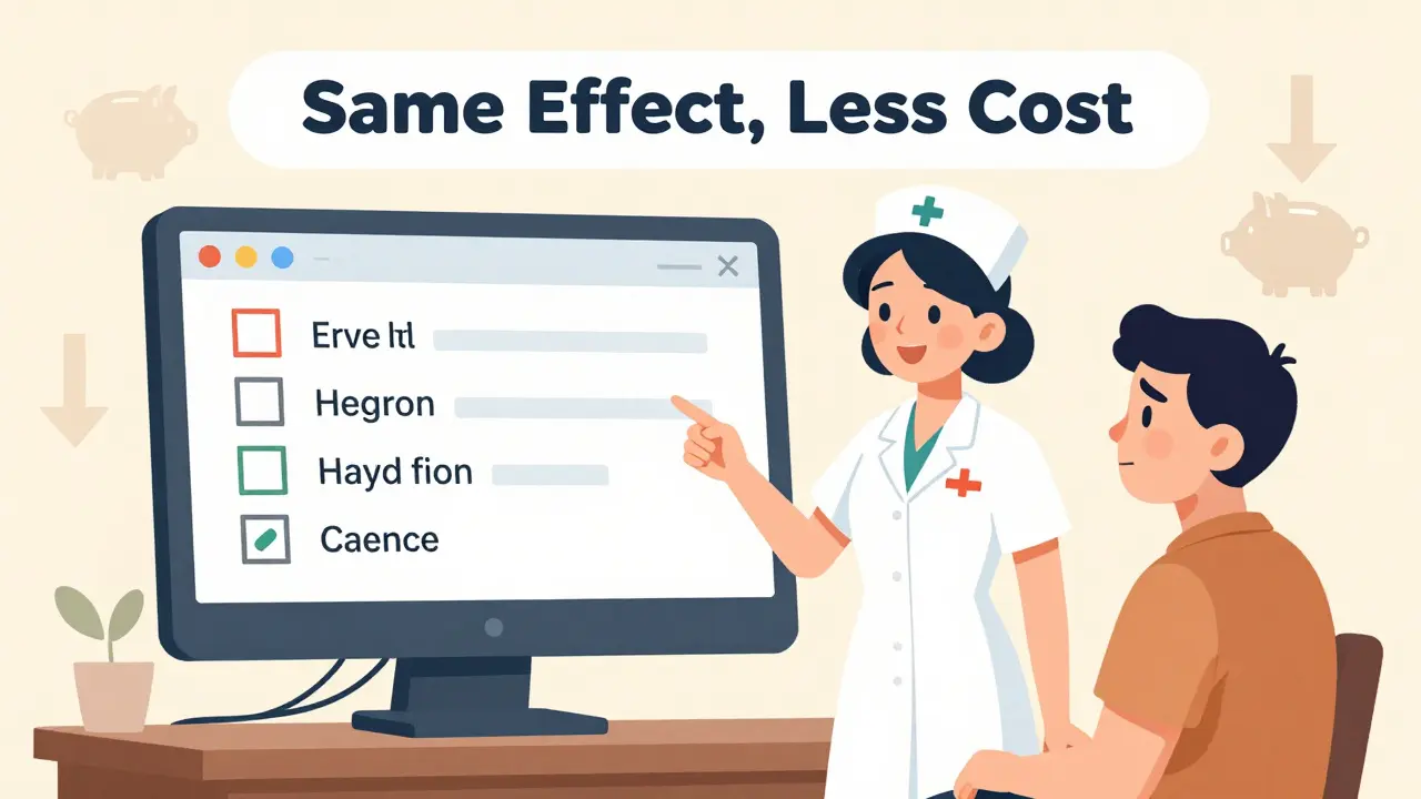 EHR system auto-selecting generic drug as nurse and patient look on