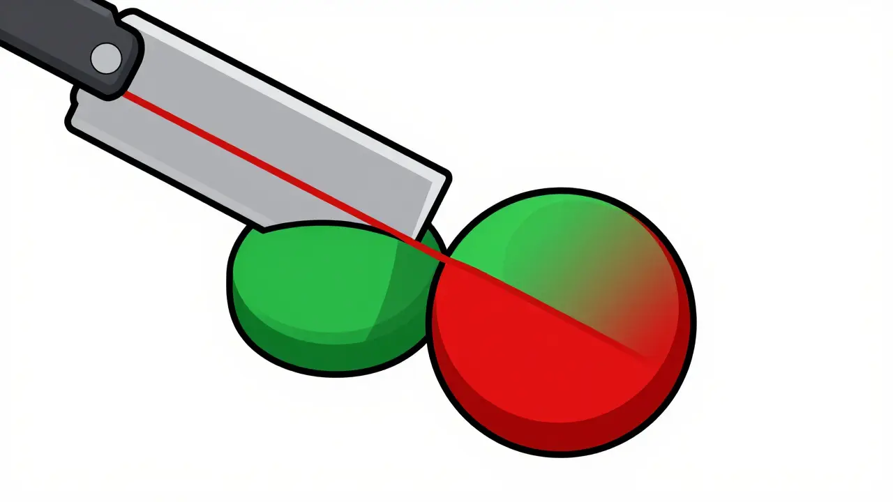 Pill split by thin line between safe and toxic zones