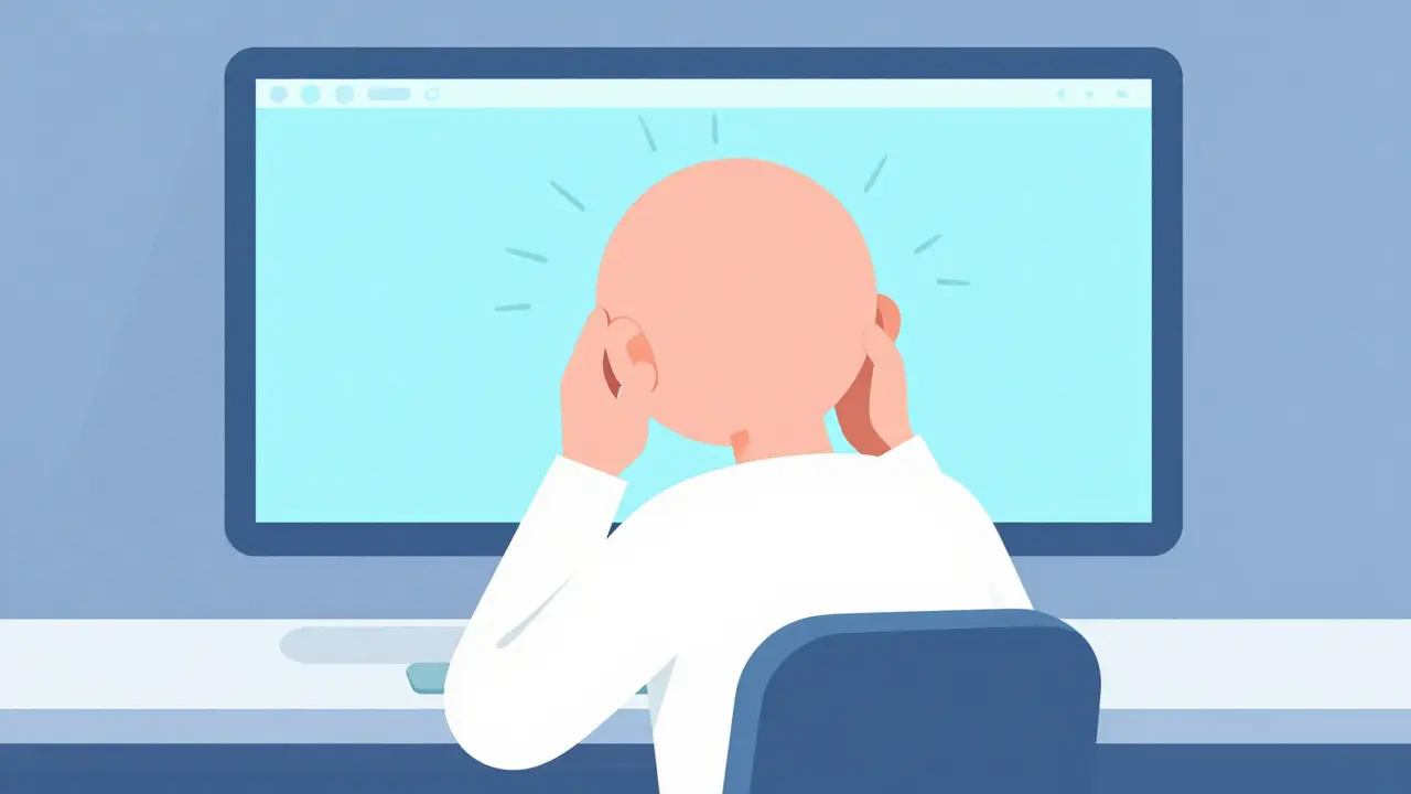 Illustration of a person slouching at a desk causing neck strain