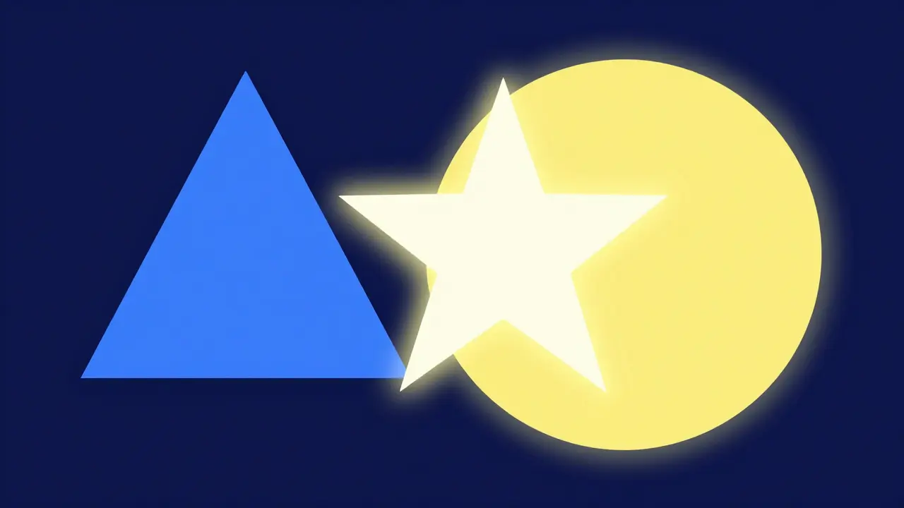 Abstract geometric shapes merging into a glowing star to represent medical synergy.