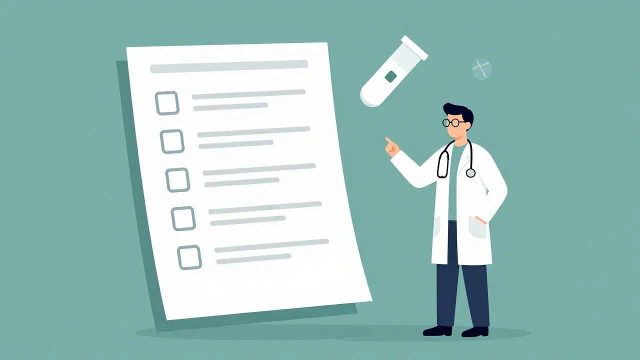 Abstract illustration of a digital medical questionnaire and a healthcare provider.