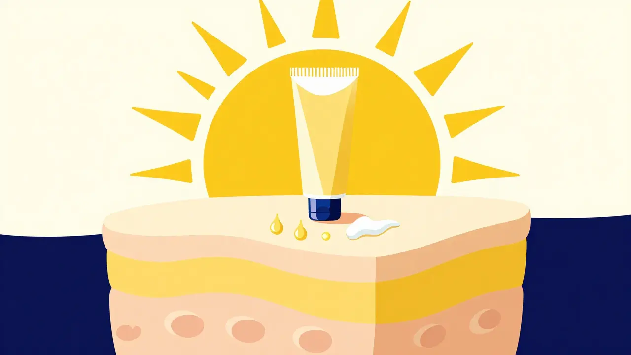 Conceptual drawing of skin layering for protection and the use of sunscreen.